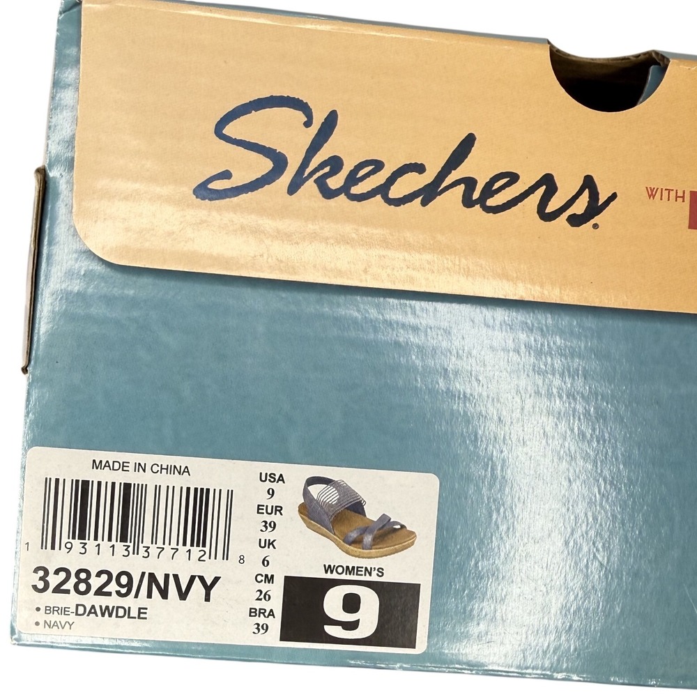 Skechers Brie Dawdle Sandals Womens 9 Navy Textile Wedge Comfort Slingback 32829 - Picture 7 of 12